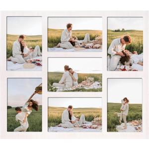 YESKAY 4x6 Picture Frame Collage for Wall Decor, Multiple Photo Collage Frames with Tempered Glass, 7-Opening for 4 x 6 Picture Frames, Rustic White, 1 Pack