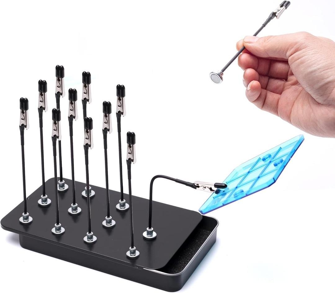 Metal Painting Stand Base Holder and 12PCS Magnetic Bendable Alligator Clip Sticks Set Modeling Tools for Airbrush Spray, for Gundam Hobby Model Parts Assemble