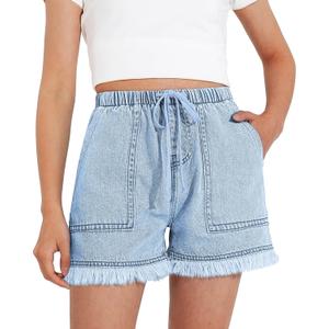BOOPH Girls Jean Shorts Denim Elastic Waist Drawstring Short for Teen Girl