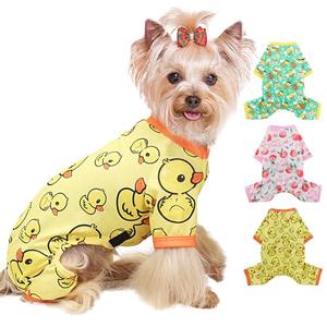 Yikeyo Dog Pajamas Small Sized Boy Girl, Cotton Stretchable Pet Clothes Jammies Puppy Outfits for Dogs Female Male, Spring Summer Doggie Pjs Doggy (Yellow Duck, XL)