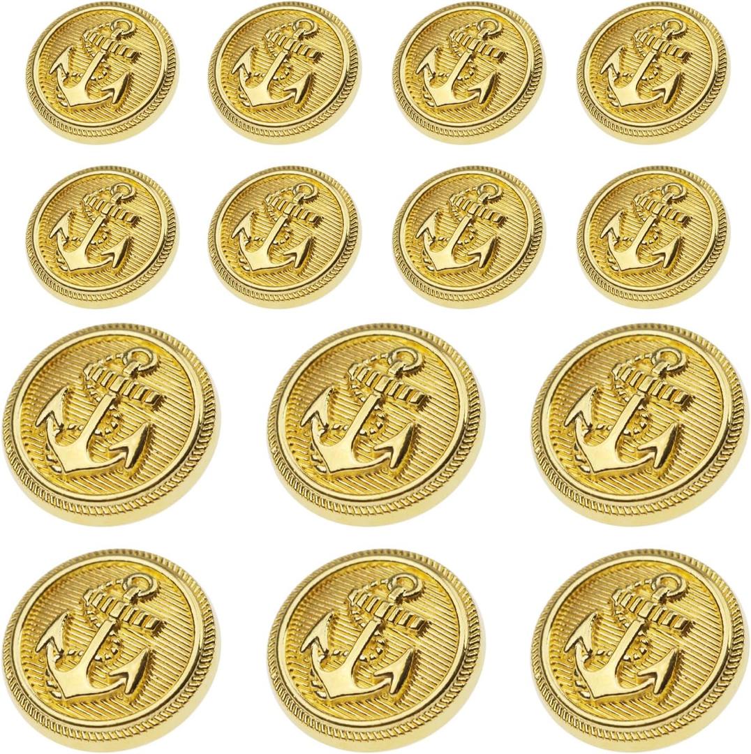 14pcs Metal Gold Blazer Buttons Set 18mm 23mm Gold Buttons for Suit Coat Uniform Jacket Blazer Buttons for Men Suits Buttons