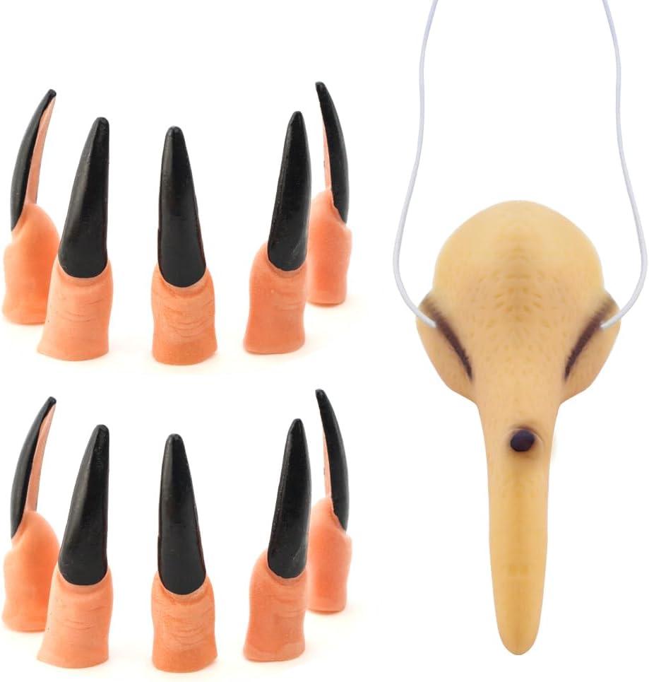 2 x 1 Pcs Funny Witch Nose Fake Witch Nose 10 Pcs Witch Black Fingernails Halloween Witch Costume Accessories for for Halloween Party Costume Accessory