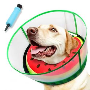 Upgraded Inflatable Dog Cone Collar with Transparent Anti-Licking Shield, Adjustable Elizabethan Collar for Medium Large Dogs, 2-in-1 Design with Detachable Shield and Soft Padding (L, Watermelon)