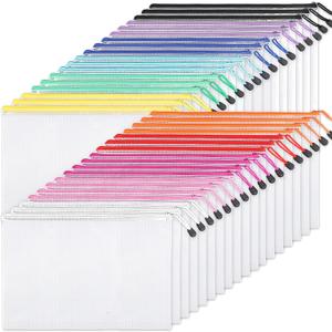 EOOUT 36pcs Mesh Zipper Pouch Bags A4 Size Board Game Storage Zipper Bags for Organizing, Plastic Zipper Pouch in 11 Colors Letter Size Puzzle Storage and Office Supplies (9.5*13.5 Inches)