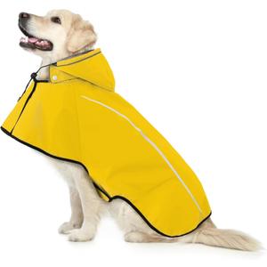 Mile High Life Dog Raincoat, Adjustable Waterproof Pet Rain Jacket, Reflective Hooded Poncho for Small Medium Large Dogs, Lightweight Breathable Pet Rain Coat (Yellow,XL Chest 31"-37")