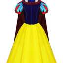 Womens Classic Snow Fairytale White Costume with Red Bow Headband Cape Halloween Princess Dress Up Outfit (Large)