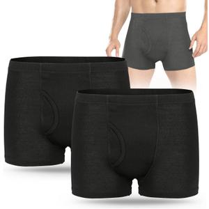 Men's Incontinence Underwear 2PCS Incontinence Boxer Briefs Absorption Protection Washable Incontinence Underwear for Men Leak Proof Underwear with Front & Rear Absorbent Area 280ML (Black, Medium) (Black-2pcs)