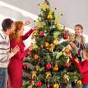 15.7 Inch Fluffy Christmas Tree Topper with 12 Pcs Green & Red Picks - Pampas Grass Xmas Decor for Tree, Holiday Party & Home Decorations