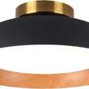 Bargeni Flush Mount Ceiling Light,12.5 inch LED Ceiling Light Fixture,5CCT Dimmable/2700K-6000K/20W, Matte Black with Wood Accent,Mid Century Light Fixtures Ceiling Mount,ETL Certified