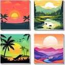 4 Framed Landscape DIY Paint by Numbers Kit for Adults Beginner,Sunset Easy Painting by Number with Canvas,Acrylic Paint Kit Arts and Crafts for Adults for Decor 8x8inch
