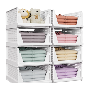 SNSLXH 8 Pack Stackable Closet Storage Bins, Multifunctional & Foldable Closet Organizers and Storage for Bathroom Kitchen Laundry Room Drawer Shelf Storage, Space-Saving Wardrobe Organizer, White