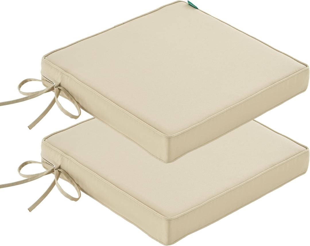 Patio Chair Cushions Waterproof Outdoor Seat Cushions for Patio Furniture Set of 2 with Ties, 19 x 19 Inch, Beige