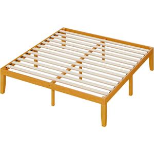 OLIXIS King Size Bed Frame, Platform Bed Frame, 16 Inch | King Size Bed Frame, 16 IN Heavy Duty Wooden Slat Platform Bedframe, Underbed Storage, 700 LBS Capacity, No Box Spring Needed