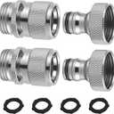 Hibbent Garden Hose Quick Connector, 2 Sets Solid Brass 3/4 Inch GHT Thread Faucet Hose Quick Connect Fitting, Female and Male Adapter