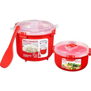Sistema Microwave Rice Cooker and Steamer Bowl for Vegetables with Steam Release Vent, Dishwasher Safe, Red