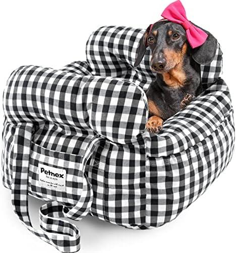 PETNEX Dog Car Seat for Small Dogs, Portable Puppy Car Seat of Easy Installation, Fashionable Pet Carrier Bag with Large Pockets, Machine Washable Dog Booster Seat (Checkered Black)
