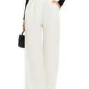 FUNYYZO Women's Wide Leg Pants High Elastic Waisted in The Back Business Work Trousers Long Straight Suit Pants Small
