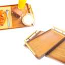 Bamboo Serving Tray with Gold Handles - Large Wood Serving Tray for Breakfast in Bed, Coffee Table, Dinner & bar - Decorative Bed Table Tray for Kitchen or Bedroom14" x 9.5" x 2"