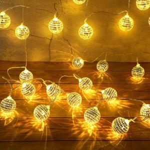 40 Disco Ball String Lights Mirror LED Party String Light Disco Party Decorations for Christmas Wall Tree Outdoor Patio Garden 9.84 Inch Per Piece