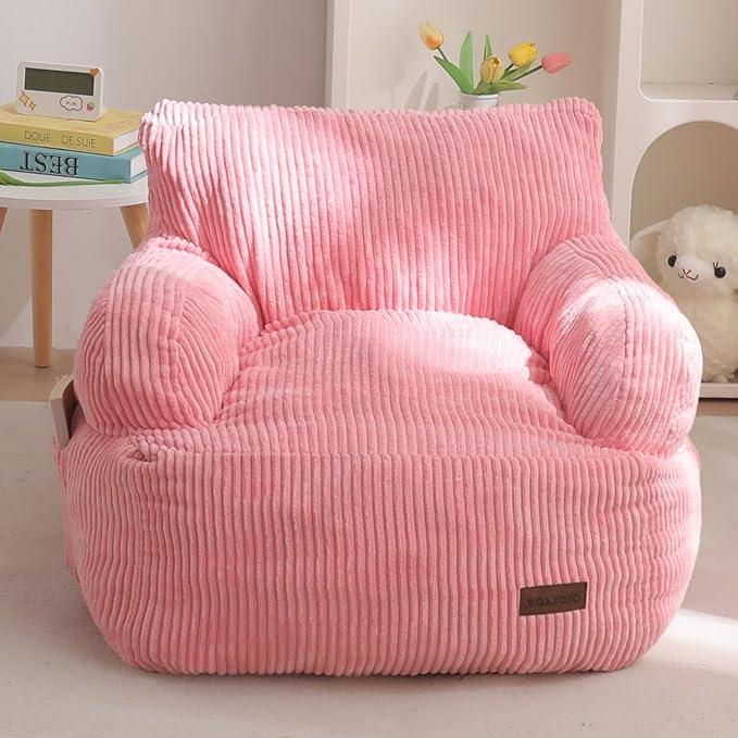 MAXYOYO Kids Bean Bag Chair, Stuffed Toddler Bean Bag Sofa with Filler Bean Bag Chair for Boys and Girls, Lazy Sofa with Pocket Floor Chair for Gaming, Reading, Pink