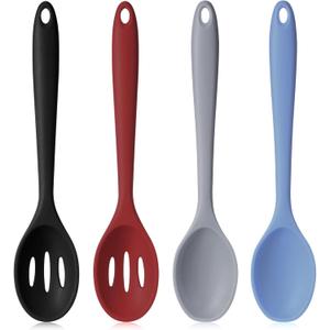 Boao 4 Pcs Silicone Cooking Utensils Set 10.6 Inch Large Silicone Serving Nonstick Spoons Heat Resistant Mixing Slotted Spoons for Kitchen Cooking Bake Stir, Dishwasher Safe, (Mixed Colors)