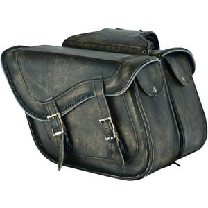 Dream Apparel Naked Cowhide Leather Motorcycle Saddle Bags Throw Over Saddlebags, Motorcycle Side Bags for Honda Shadow Sportster Softail Dyna V-star (Distressed Brown, No Studs)