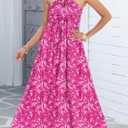 Dokotoo Women's Summer Dresses Halter Neck Sleeveless Backless Flowy A Line Boho Maxi Dress (XL)