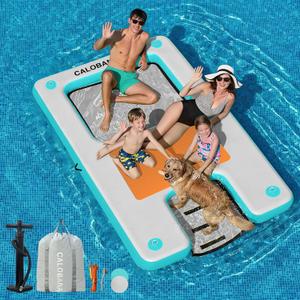 CALOBANA Inflatable Floating Dock with Boat Ramp,Lake Floats with Mesh,Tanning Pool Lounger Water Hammock for Family Party Pool Sea River Dock Boat