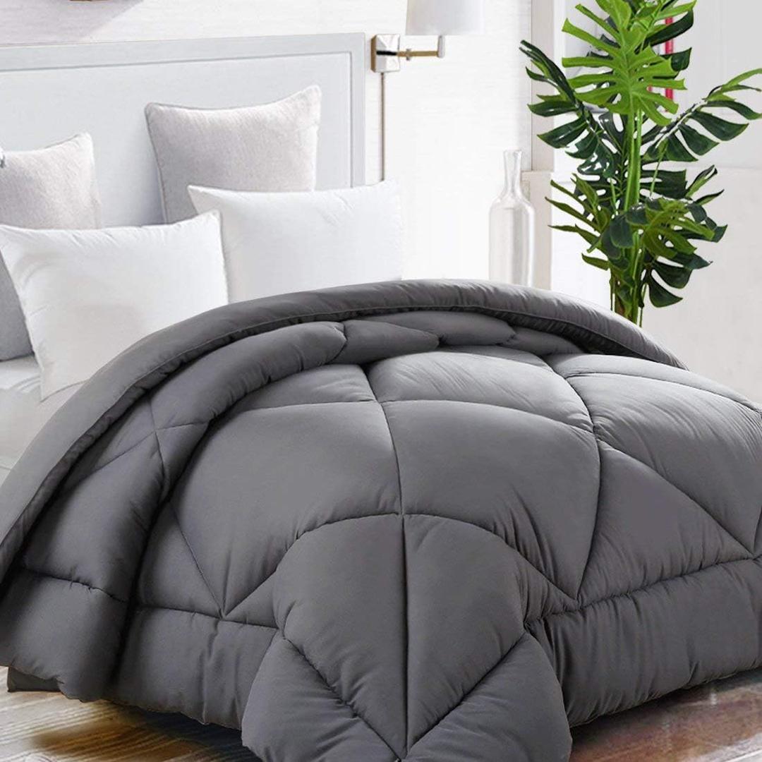 TEKAMON All Season Oversized Queen Comforter Winter Warm Soft Quilted Down Alternative Duvet Insert with Corner Tabs, Fluffy Reversible Collection for Hotel, Charcoal Grey, 98 x 98 inches