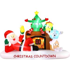 Alupssuc 8 FT Christmas Inflatable Outdoor Decorations with LED Christmas Countdown Clock, Santa,Tree,Fireplace and Gift Boxes, Lighted Blow Up Lawn Yard Clearance for Indoor Xmas Holiday Party Decor