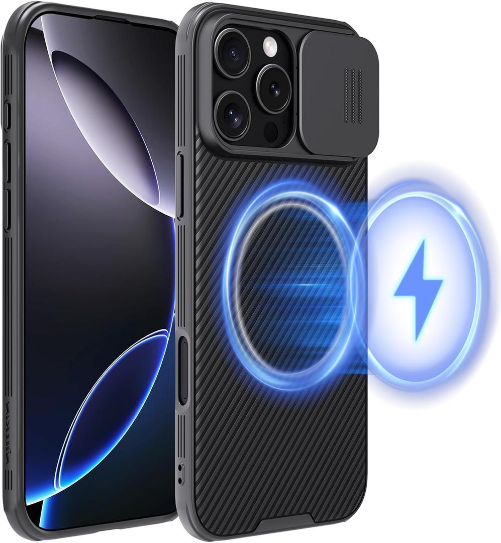 Nillkin for iPhone 16 Pro Max Case Magsafe with Slide Camera Cover, Slim Light & Anti-Slip & Drop Protection 16 Pro Max Privacy Case, Shockproof Magnetic Phone Case for iPhone 16 Pro Max 6.9'', Black