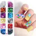 2 x Laser Square Glitter Nail Art Sequins, Holographic 3D 12 Colors Glitter Flakes Design, Rectangle Shape Nail Shiny Supplies for Women Girls Manicure Powder Charms Decorations, DIY Resin Nail Art Tips