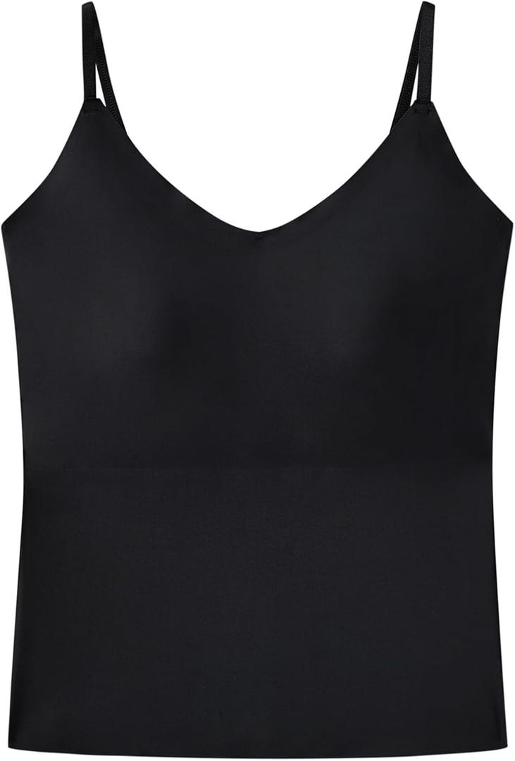 Slimming Camisole for Women Built-in Padded Bra Adjustable Single Strap Cami Tank Top (8-10, Black)
