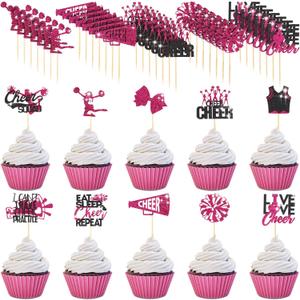 Vercraft 100 Pcs Glitter Cheerleader Cupcake Toppers Cheerleading Gymnastics Cupcake Picks Cheer Party Decorations Cheer Team Cake Decorations for Birthday Party Favors Supplies