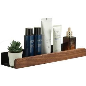 Small Bathroom Shelf Wall Mounted Organizer, Rustic Farmhouse Walnut Solid Wood Floating Corner Shelf with Border for Kitchen Bedroom Laundry Room