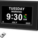 Digital Alarm Clock for Seniors - No-Abbreviation Date HD Display Auto Dimming Photo Frame White Noise DST Adjustment, Ideal Gift for Elders (7inch Black)