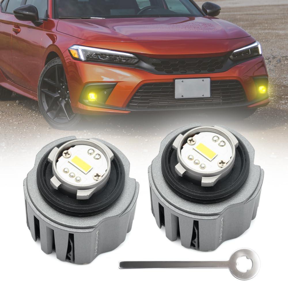 2PCS L1B LED Front Fog Light Bulbs Super Bright Lamp Bulb for 2021+ Hon'da Civic Accord CR-V Ridgeline Passport Acu'ra Integra 9000LM 3200K Fog Driving Lamp Bulb Assembly Plug and Play (Amber Yellow)