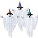 JOYIN 3 Pack 24.8" Halloween Hanging Ghost Decorations, Halloween White Flying Ghost with Hats for Haunted House Graveyard Scene, Spooky Indoor and Outdoor Decor