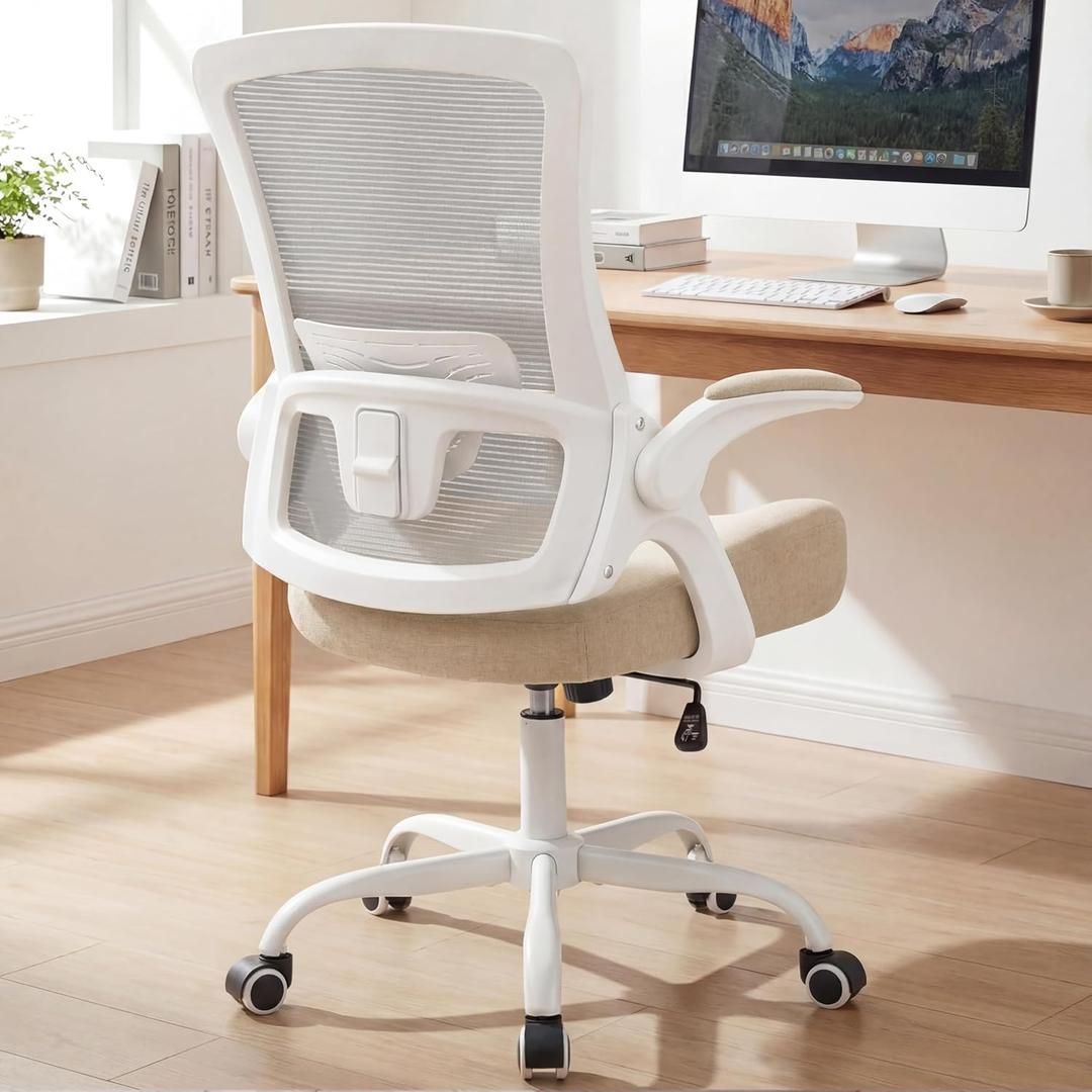 NEO CHAIR Office Desk Mesh Chair with Adjustable Ergonomic Lumbar, Beige, Without Headrest