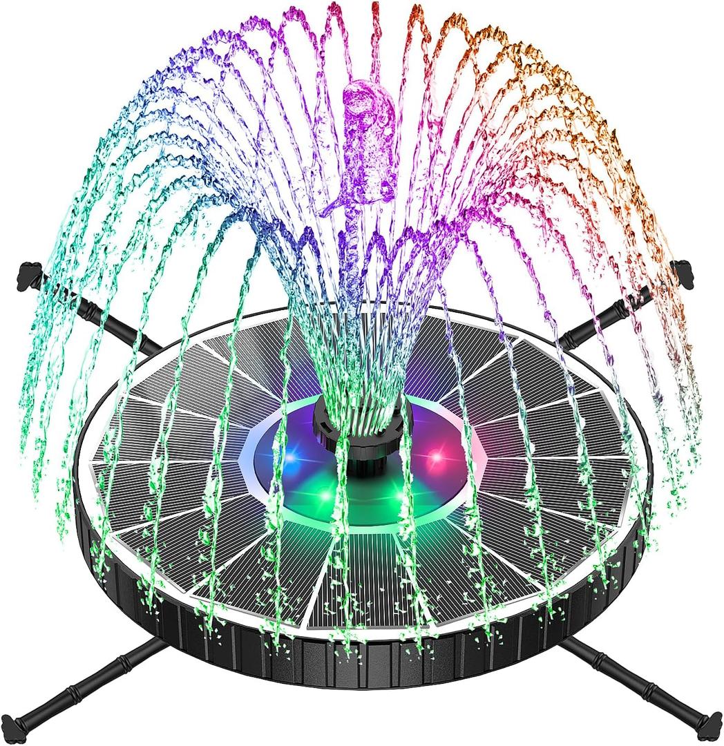 SZMP 3.5W Glass Solar Fountain with Swivel-Out Fixed Rods, Solar Bird Bath Fountains with LED Lights and 2000mAh Battery, 7 Nozzles, Outdoor Solar Water Fountain Pump for Garden, Pool, Pond (White)