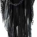 Haunted Hill Farm Life-Size Scary Grim Reaper with Chain, Halloween Animatronic with Touch Activated Lights and Sounds, Battery Operated Indoor or Covered Outdoor Halloween Decorations, Halloween Prop, 65"