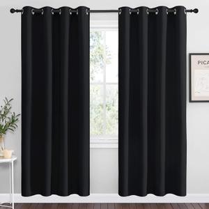 NICETOWN Blackout Curtain Panels 78 inches - Light Reducing Thermal Insulated Solid Grommet Blackout Curtains/Panels/Drapes for Living Room (Set of 2, 55 inches by 78 Inch, Black)