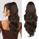 Ponytail Extension, Drawstring Ponytail Extension for Women 23 Inch Long Brown Wavy Pony Tails Hair Extensions Synthetic Clip in Ponytail Hairpiece for Women (Medium Brown)