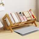 Wood Tilting Bookcase in Living Room/Home/Office, Desktop Book Shelf Organizer Bookshelves Storage Rack for CDs/Magazine/Books Display (Coffee, 16"-L) Yellow