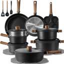 CAROTE 24Pcs Nonstick Kitchen Titanium Cookware Sets, Non stick Pots and Pans set, Induction Cookware Set Black