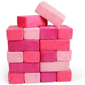The Original Premium Plush Building Block for Kids - Certified Safe Foam Blocks in Luxuriously Soft Fabric Covers (Pretty Pink, Blocks), 8.25 x 4.25 x 3 inches