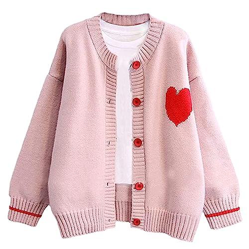 Women Cute Cardigan Sweater Kawaii Love Knitted Y2K Button Outerwear Pink XL