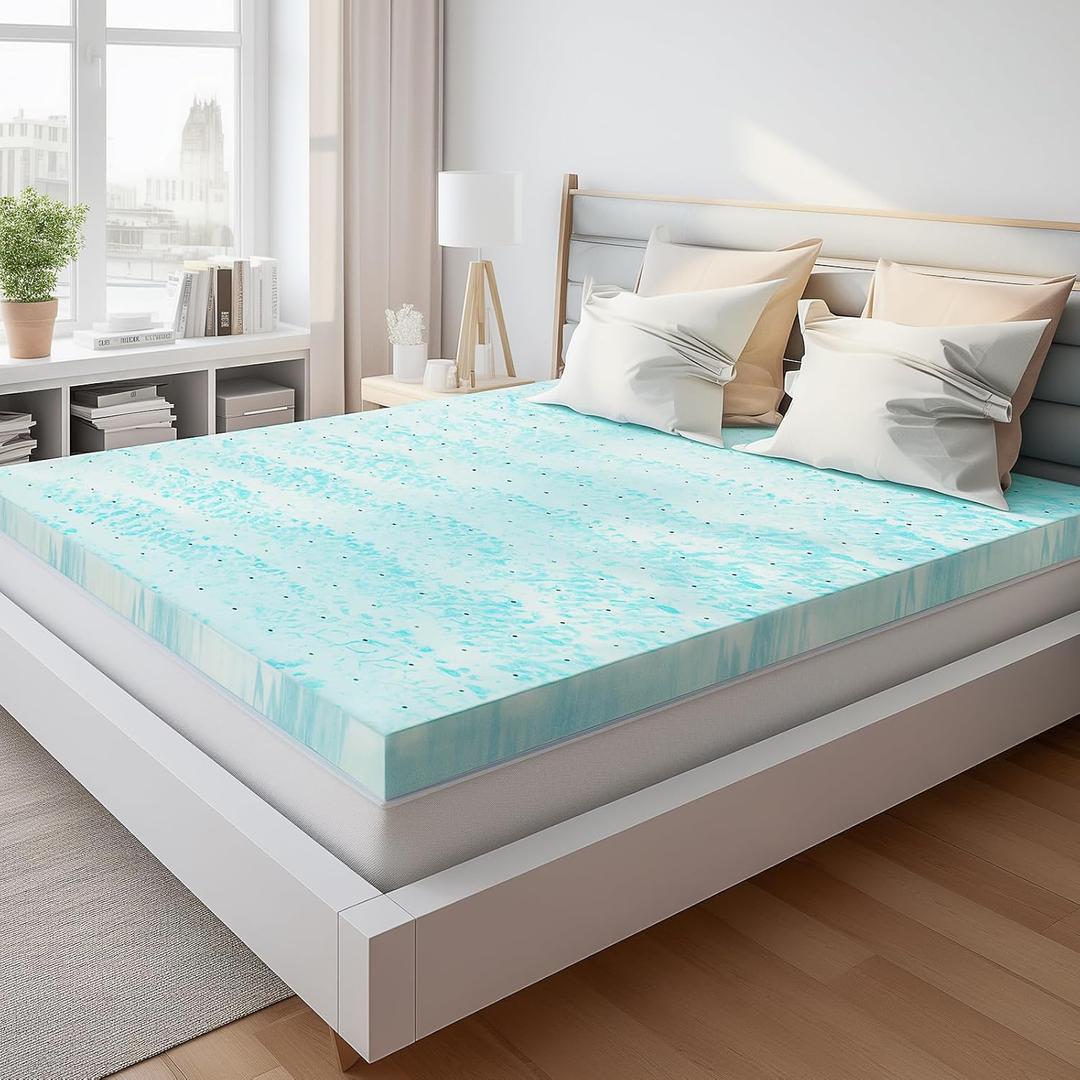 3 Inch Mattress Topper King Size, Gel Memory Foam Mattress Pad, CertiPUR-US Certified, Ventilated Bed Topper for Pressure Relief Back Pain, Blue (King, Blue)
