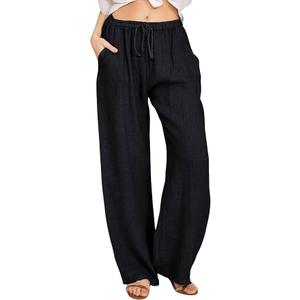 Chartou Linen Pants for Women Summer Casual High Waisted Drawstring White Beach Pant, XL