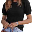 PRETTYGARDEN Women's Sweaters Spring 2026 Summer Puff Short Sleeve Sweater Trendy Cute Knit Work Blouses Business Casual Tops (Black, L)